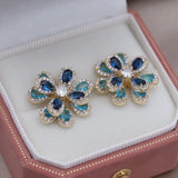 14K Plated Double-Layer Zircon Flower Earrings for Women