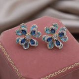 14K Plated Double-Layer Zircon Flower Earrings for Women