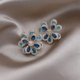 14K Plated Double-Layer Zircon Flower Earrings for Women