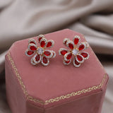 14K Plated Double-Layer Zircon Flower Earrings for Women