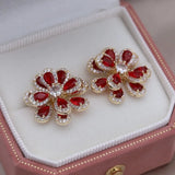 14K Plated Double-Layer Zircon Flower Earrings for Women