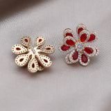 14K Plated Double-Layer Zircon Flower Earrings for Women