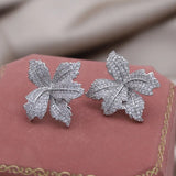Korean Zircon Maple Leaf Earrings for Women