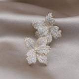 Korean Zircon Maple Leaf Earrings for Women