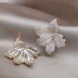 Korean Zircon Maple Leaf Earrings for Women