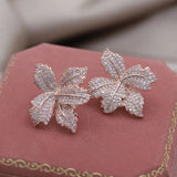 Korean Zircon Maple Leaf Earrings for Women