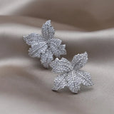 Korean Zircon Maple Leaf Earrings for Women