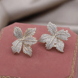 Korean Zircon Maple Leaf Earrings for Women