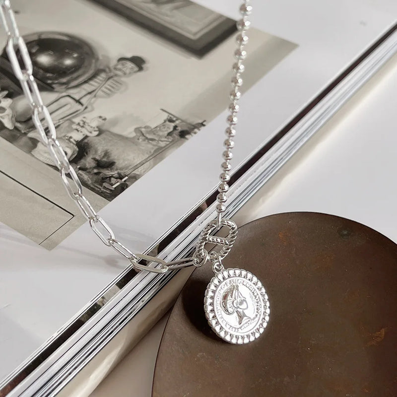 Korean Sterling Silver Beads Chain Necklace Women's Jewelry