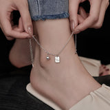 Korea Silver-Plated Mini Silver Bead Ball Square Fine Anklet