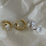 925 Silver Hoop Earrings Zircon Heart Love Fine Jewelry