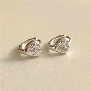925 Silver Hoop Earrings Zircon Heart Love Fine Jewelry