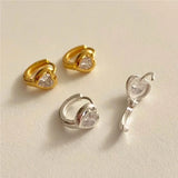 925 Silver Hoop Earrings Zircon Heart Love Fine Jewelry