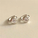 925 Silver Hoop Earrings Zircon Heart Love Fine Jewelry