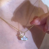 18K Plated Apricot Leaf Necklace Glass Resin Zircon Pendant