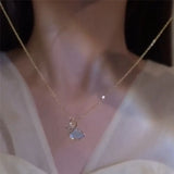 18K Plated Apricot Leaf Necklace Glass Resin Zircon Pendant