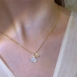 18K Plated Apricot Leaf Necklace Glass Resin Zircon Pendant