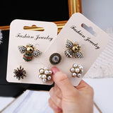 Bee Pearl Rhinestone Brooch Pins Set Retro Jewelry Women