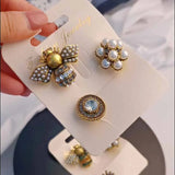 Bee Pearl Rhinestone Brooch Pins Set Retro Jewelry Women