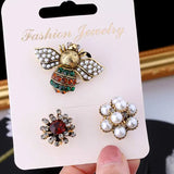Bee Pearl Rhinestone Brooch Pins Set Retro Jewelry Women