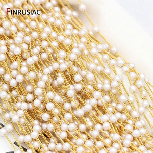 4mm Pearl Beads Chain 14k Plated 1.2mm Metal Chain DIY Jewellery Making