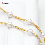 4mm Pearl Beads Chain 14k Plated 1.2mm Metal Chain DIY Jewellery Making