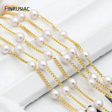 4mm Pearl Beads Chain 14k Plated 1.2mm Metal Chain DIY Jewellery Making