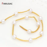 4mm Pearl Beads Chain 14k Plated 1.2mm Metal Chain DIY Jewellery Making