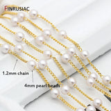 4mm Pearl Beads Chain 14k Plated 1.2mm Metal Chain DIY Jewellery Making