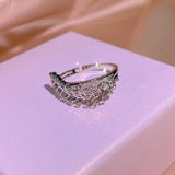 925 Silver CZ Stone Leaf Feather Wedding Rings for Women