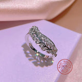925 Silver CZ Stone Leaf Feather Wedding Rings for Women
