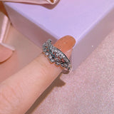 925 Silver CZ Stone Leaf Feather Wedding Rings for Women