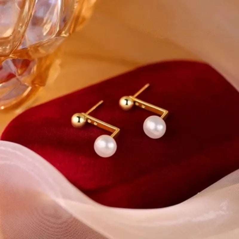 925 Silver Beads Pearl Hanging Earrings for Women Girl