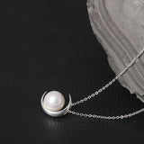 925 Sterling Silver Choker Necklace Moon with Pearl
