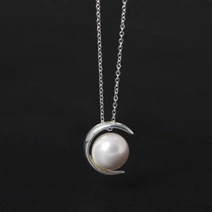 925 Sterling Silver Choker Necklace Moon with Pearl