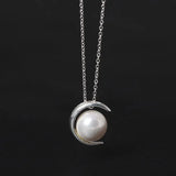 925 Sterling Silver Choker Necklace Moon with Pearl