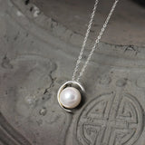 925 Sterling Silver Choker Necklace Moon with Pearl
