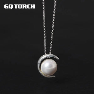 925 Sterling Silver Choker Necklace Moon with Pearl