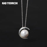 925 Sterling Silver Choker Necklace Moon with Pearl