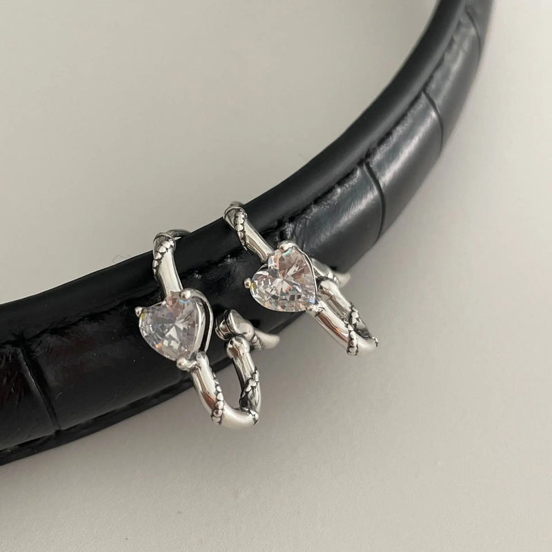 925 Silver Circle Heart Zircon Earrings for Women