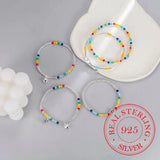 925 Silver Colorful Beads Charm Bracelet Girls Party Jewelry Gift