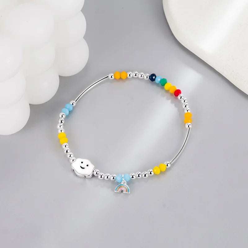 925 Silver Colorful Beads Charm Bracelet Girls Party Jewelry Gift