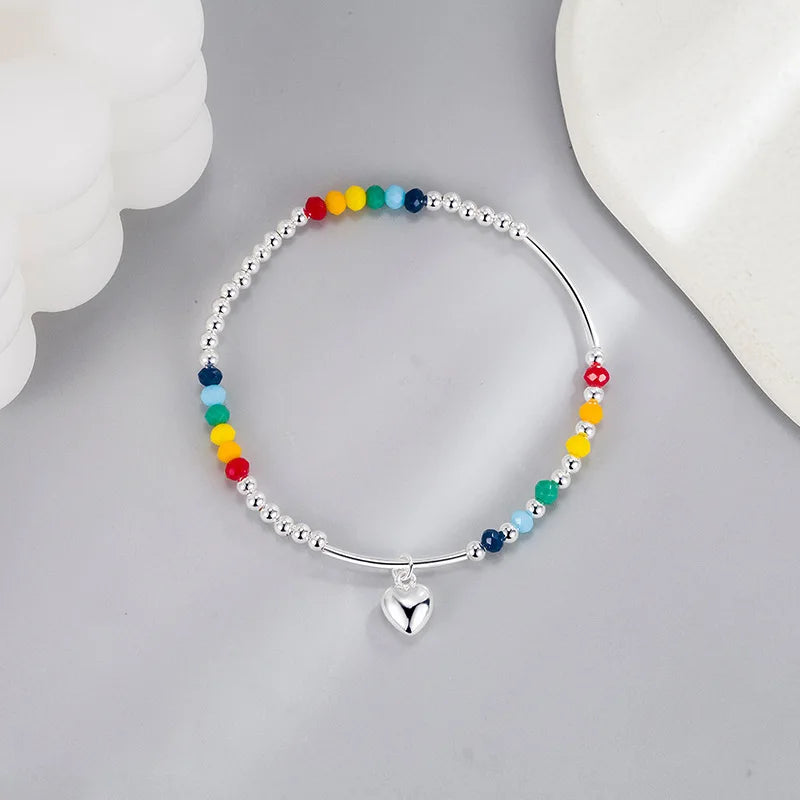 925 Silver Colorful Beads Charm Bracelet Girls Party Jewelry Gift