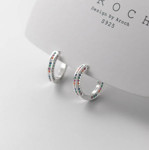 925 Silver Crystal Hoop Clip Earrings Colorful Wedding Jewelry