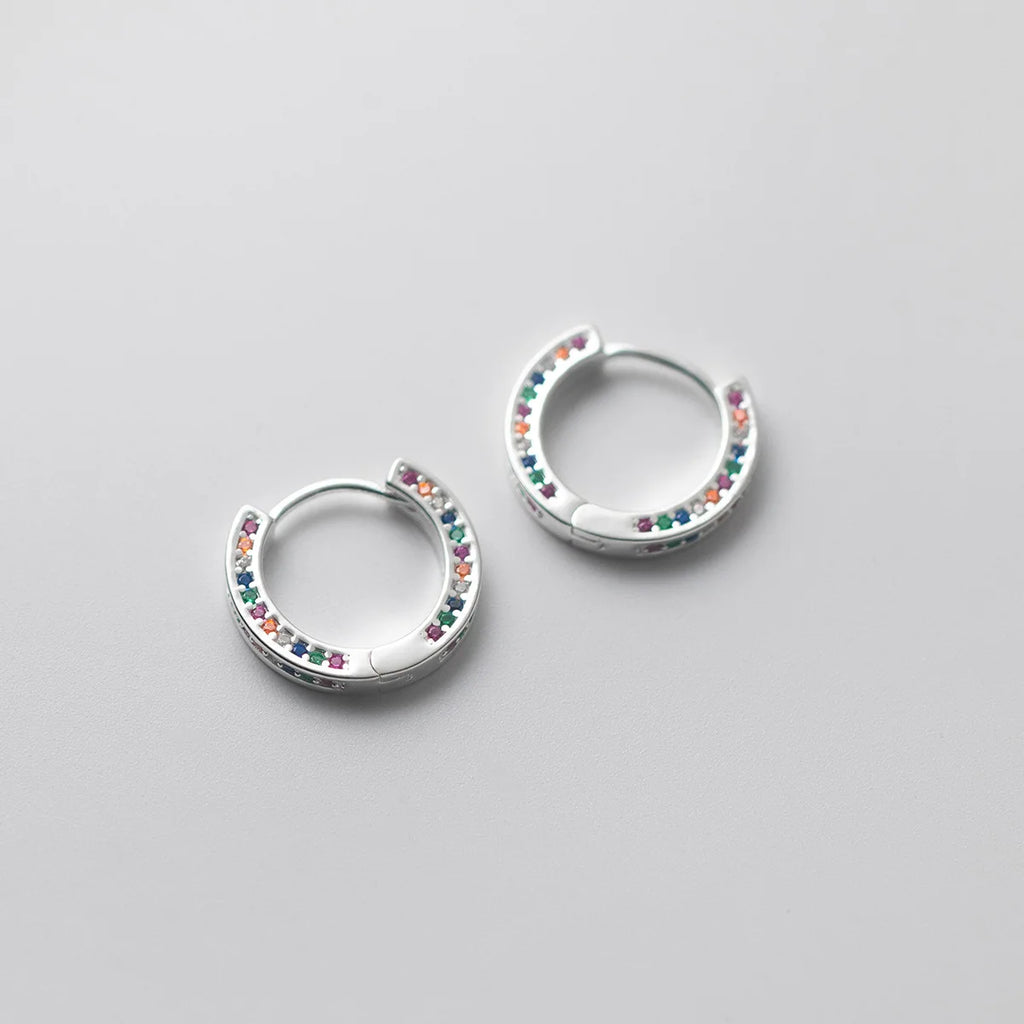 925 Silver Crystal Hoop Clip Earrings Colorful Wedding Jewelry