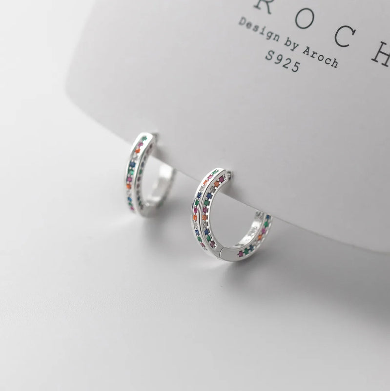 925 Silver Crystal Hoop Clip Earrings Colorful Wedding Jewelry