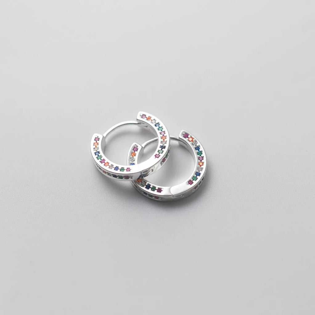 925 Silver Crystal Hoop Clip Earrings Colorful Wedding Jewelry