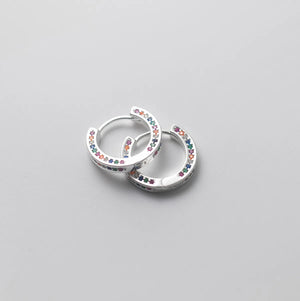 925 Silver Crystal Hoop Clip Earrings Colorful Wedding Jewelry