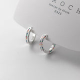 925 Silver Crystal Hoop Clip Earrings Colorful Wedding Jewelry