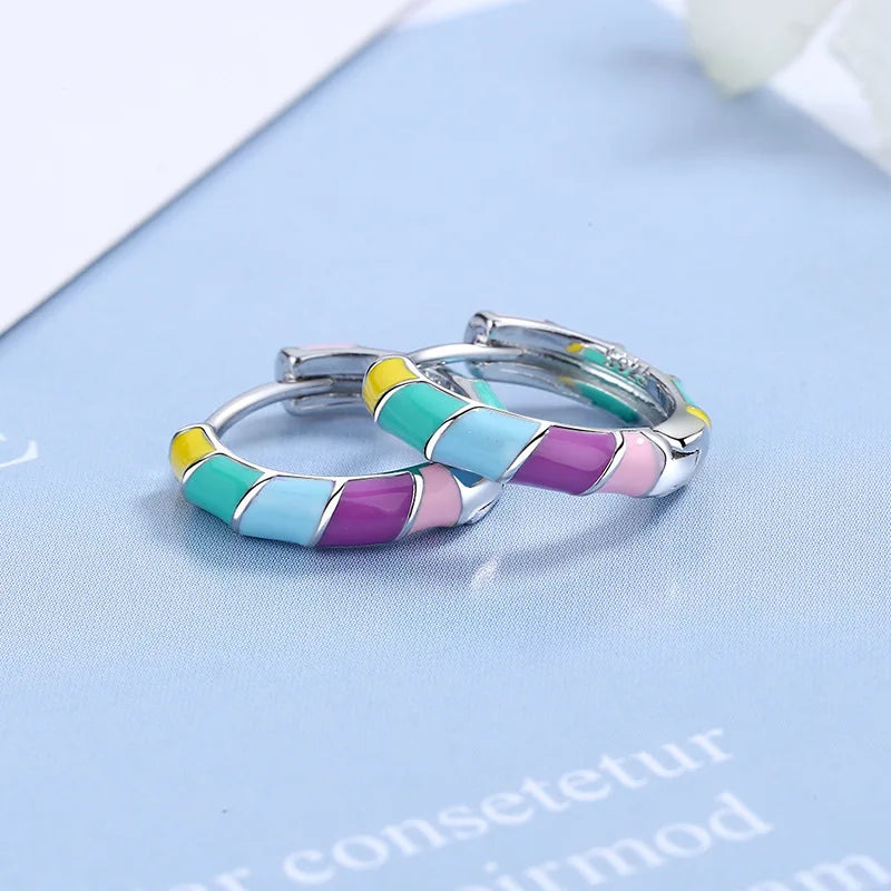 925 Silver Circle Clip Hoop Earrings Colorful Round Wedding Party Gift
